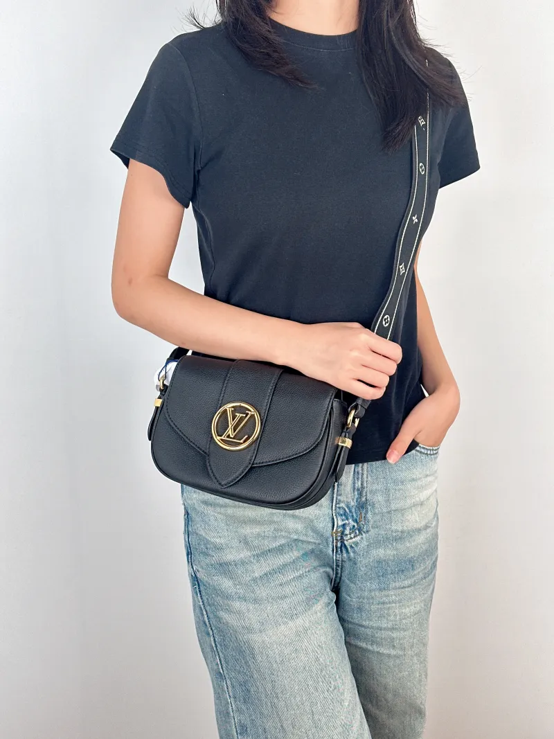 Louis Vuitton Crossbody Bag Pont 9 Soft Messenger Bag Black Calfskin Small21 × 6.5 × 15 cm — on-model view 1 of 2
