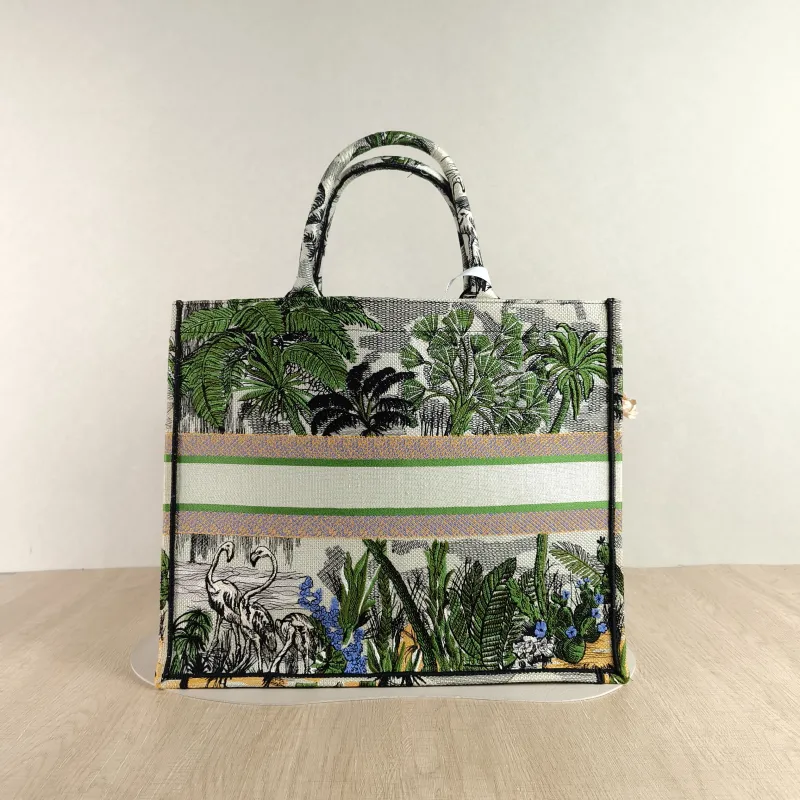 DIOR Top Handle Bag Book Tote Embroidered Green Canvas Large 42 × 18.5 × 35 cm — cover view 3 of 4