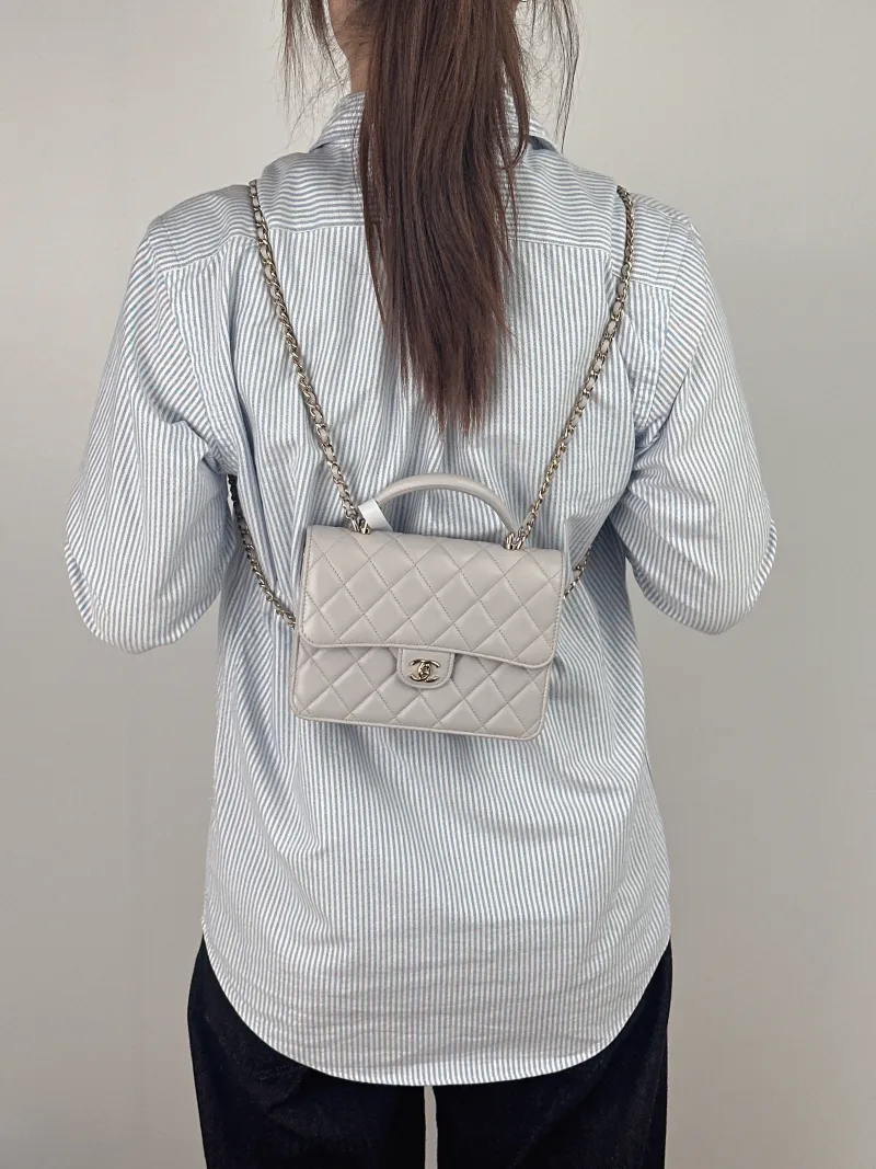 Chanel Backpack Backpack Grey Lambskin One Size 18.2 × 5 × 14 cm — on-model view 1 of 2
