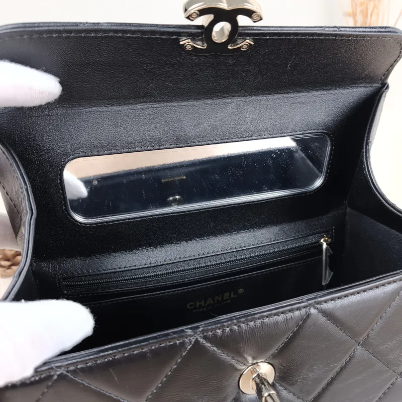 Chanel Crossbody Bag Box Bag Top Handle Crossbody Bag Black Calfskin 22 × 9 × 9.5 cm — detail view 13 of 14