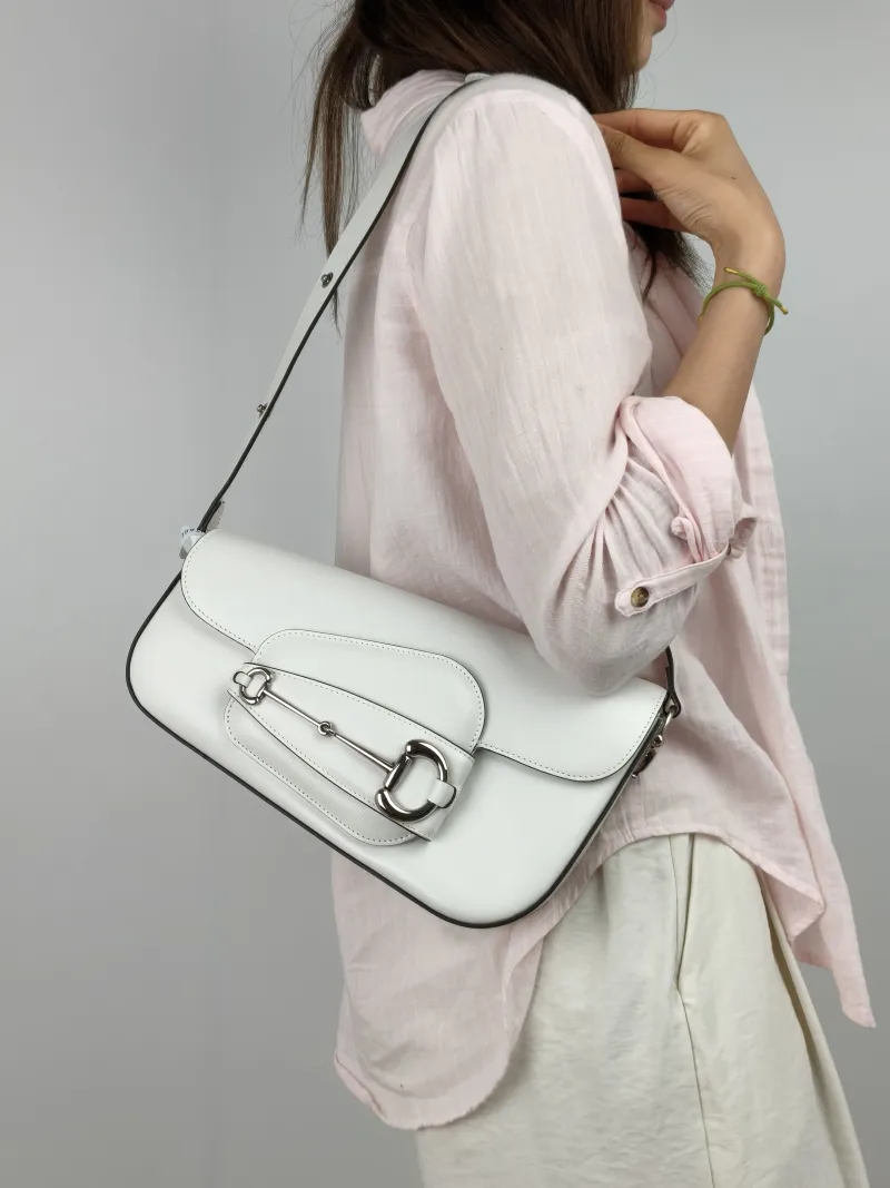 GUCCI Shoulder Bag Horsebit 1955 Horsebit Horsebit Shoulder Bag White Calfskin Small 26.5 × 8 × 17 cm — on-model view 2 of 2