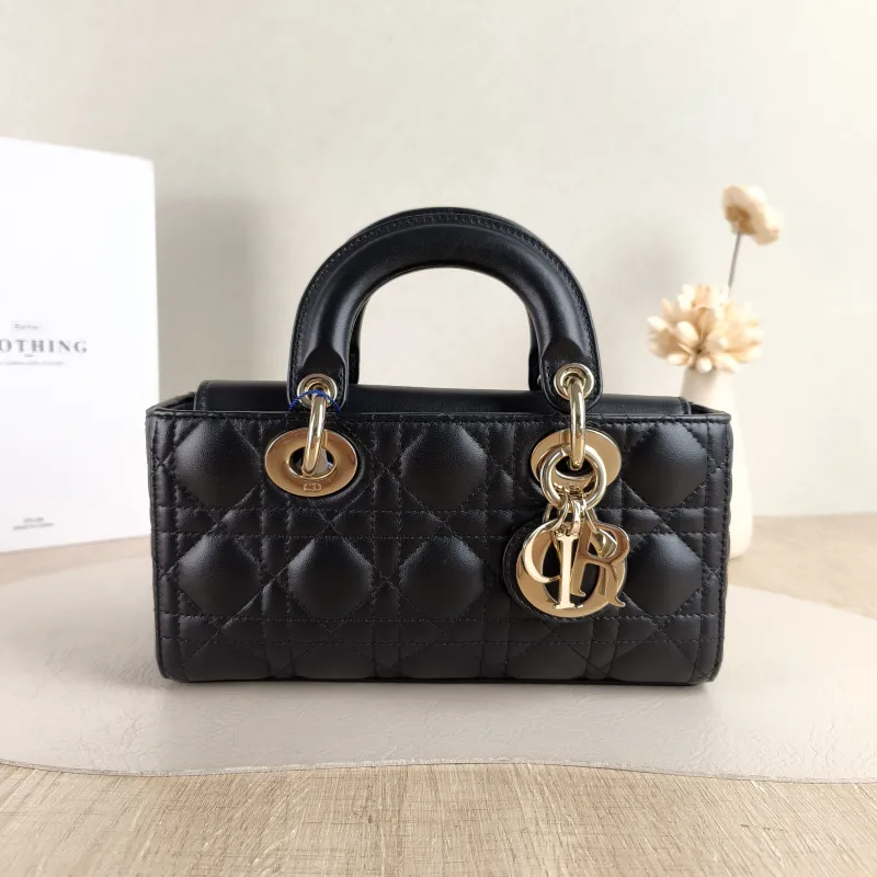 DIOR Top Handle Bag Lady D-Joy Black Lambskin Small 22 × 6 × 11 cm