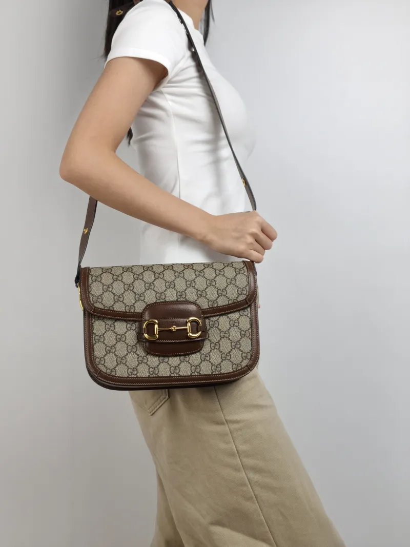 GUCCI Shoulder Bag Horsebit 1955 Horsebit Medium Monogram PVC Medium 25 × 8 × 18 cm — on-model view 3 of 3