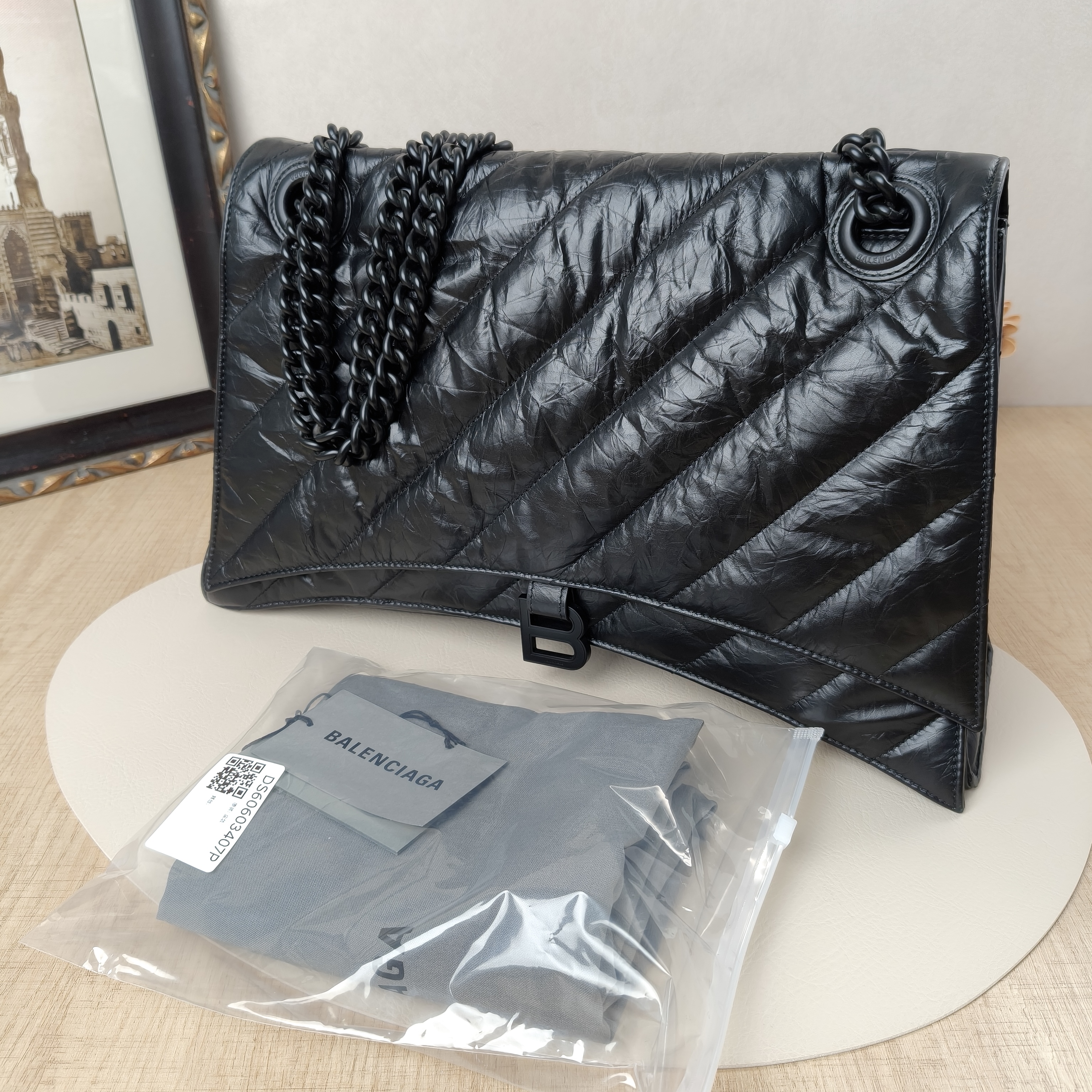 BALENCIAGA Shoulder Bag CRUSH Chain Bag Black CC alfskin Large40 × 13 × 25 cm — cover view 3 of 11
