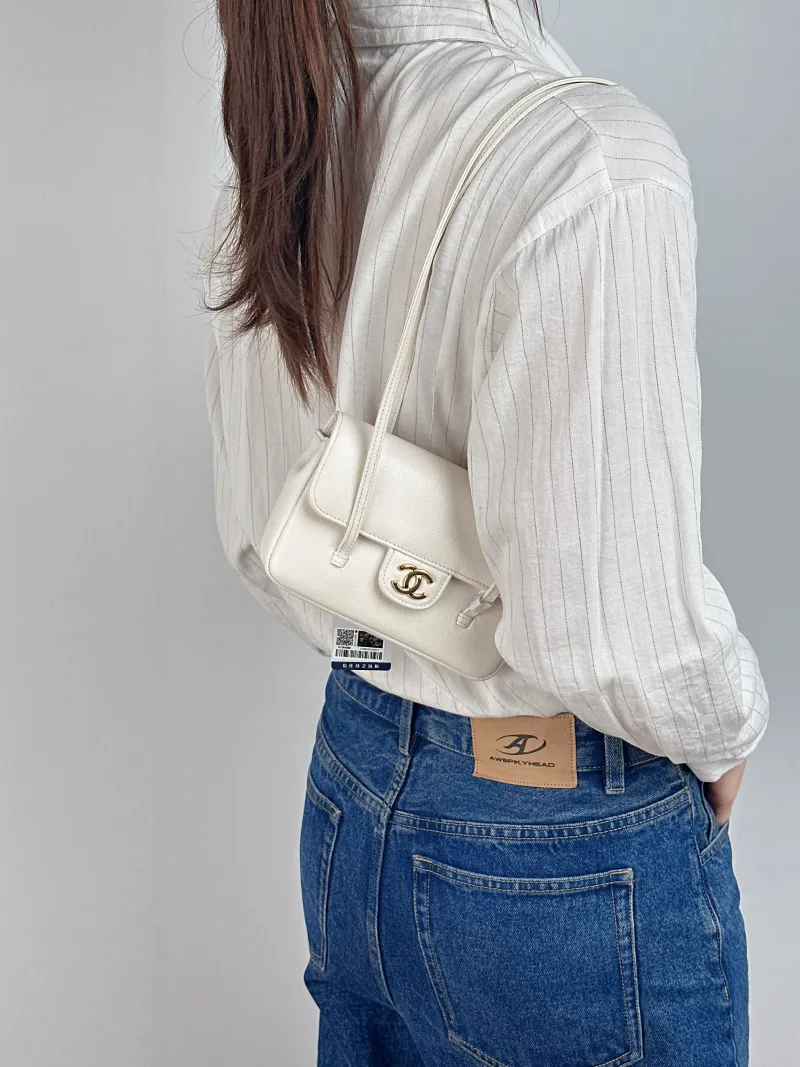 Chanel Top Handle Bag preppy coco White Calfskin Mini 17 × 5 × 11.4 cm — on-model view 2 of 2