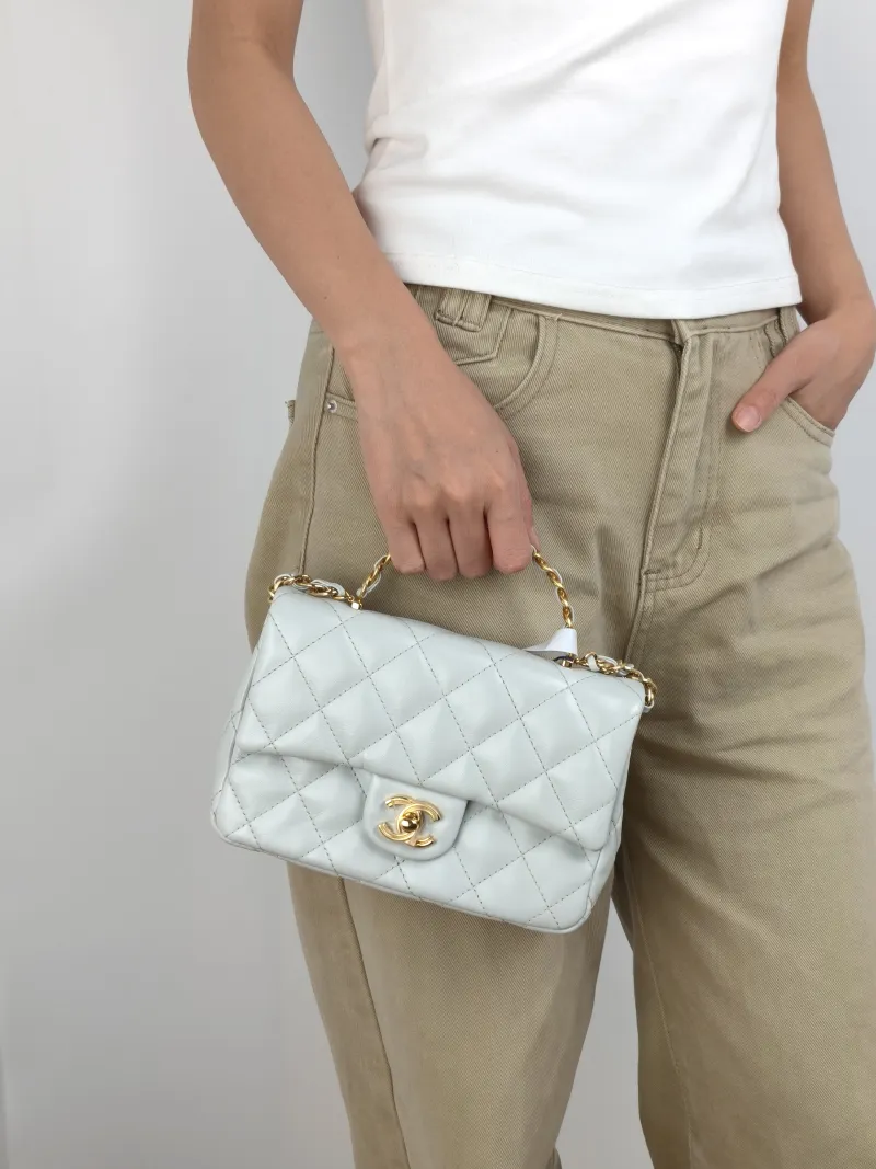 Chanel Crossbody Bag Woven Blue Lambskin One Size 20 × 5 × 13 cm — on-model view 3 of 3