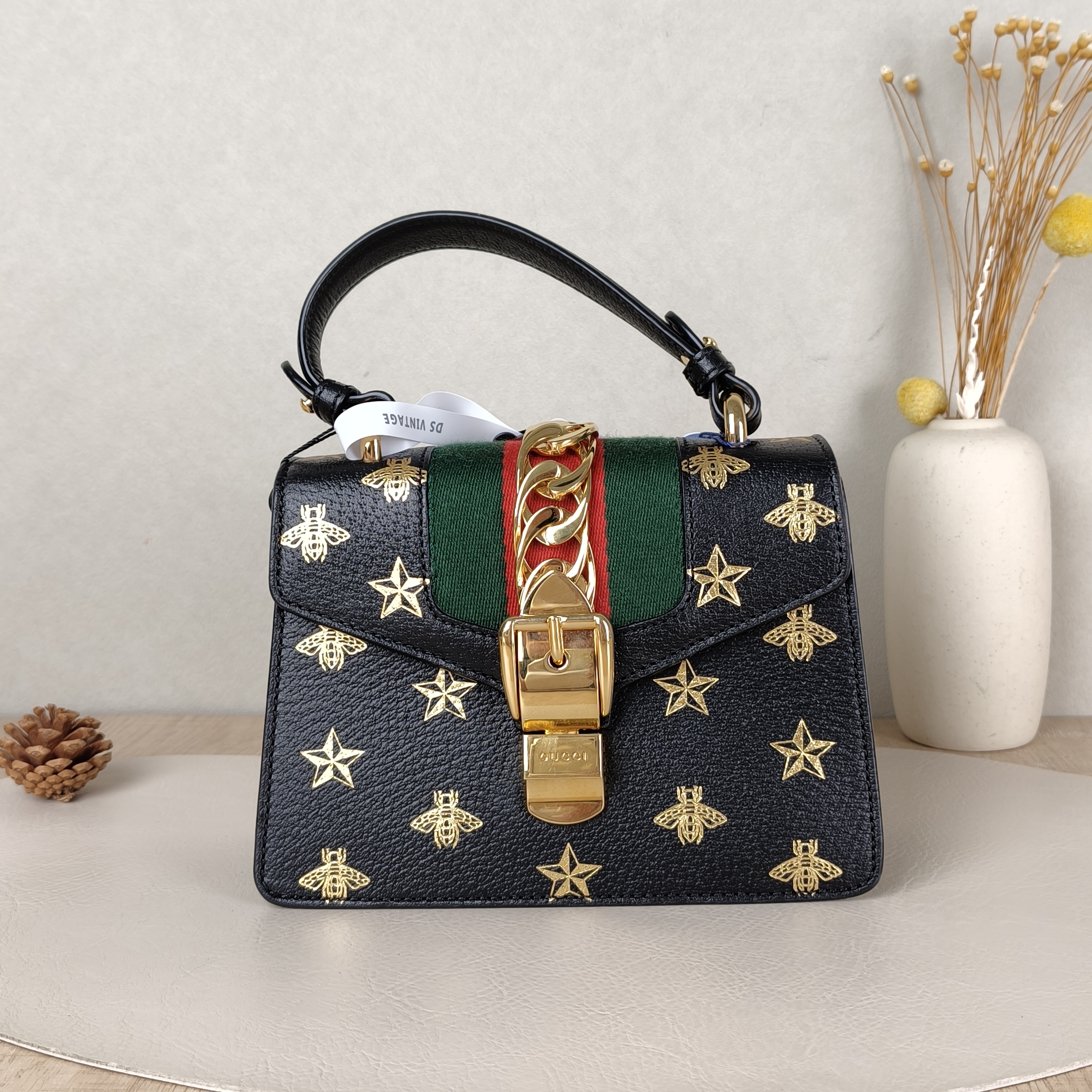 GUCCI Crossbody Bag Sylvie Edition Black Calfskinmini20 × 8 × 14 cm