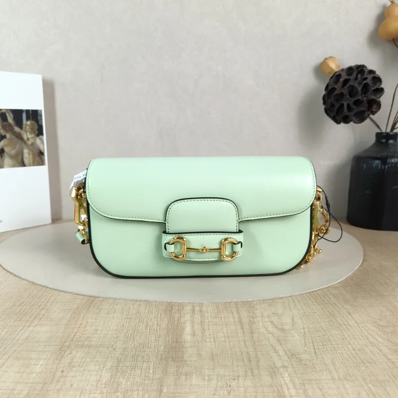GUCCI Crossbody Bag Horsebit 1955 Horsebit Small Green Calfskin Small 24 × 5.5 × 13 cm
