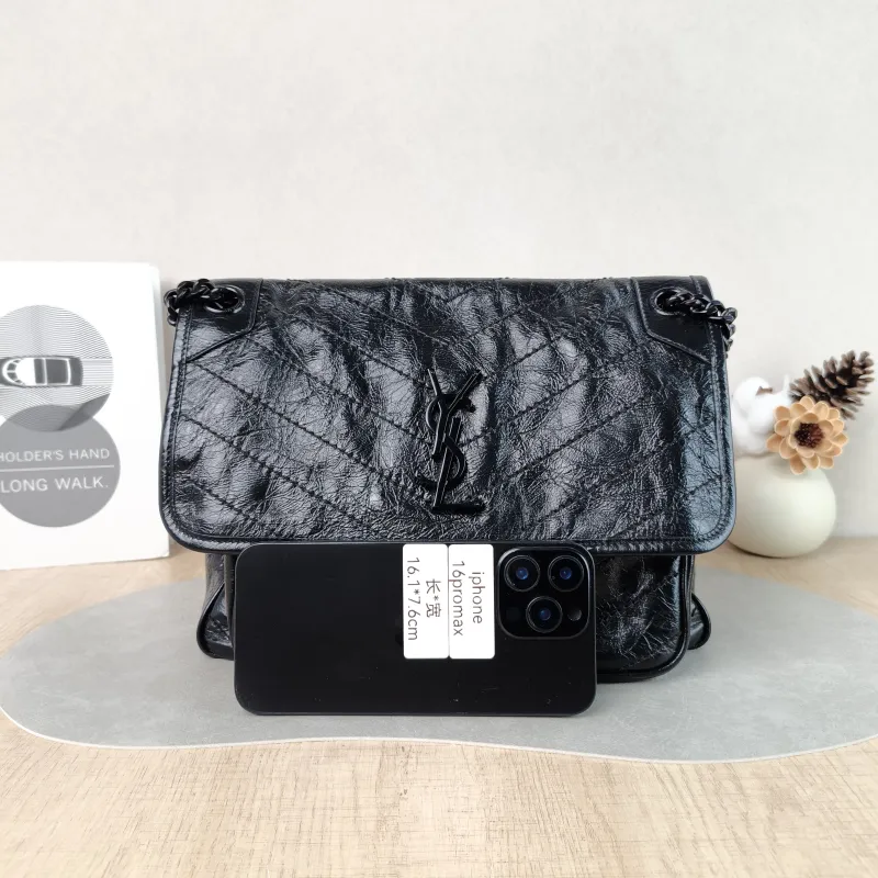 SAINT LAURENT Crossbody Bag Niki Black D Waxed Leather Calfskin Medium 28 × 8.5 × 20 cm — cover view 3 of 5