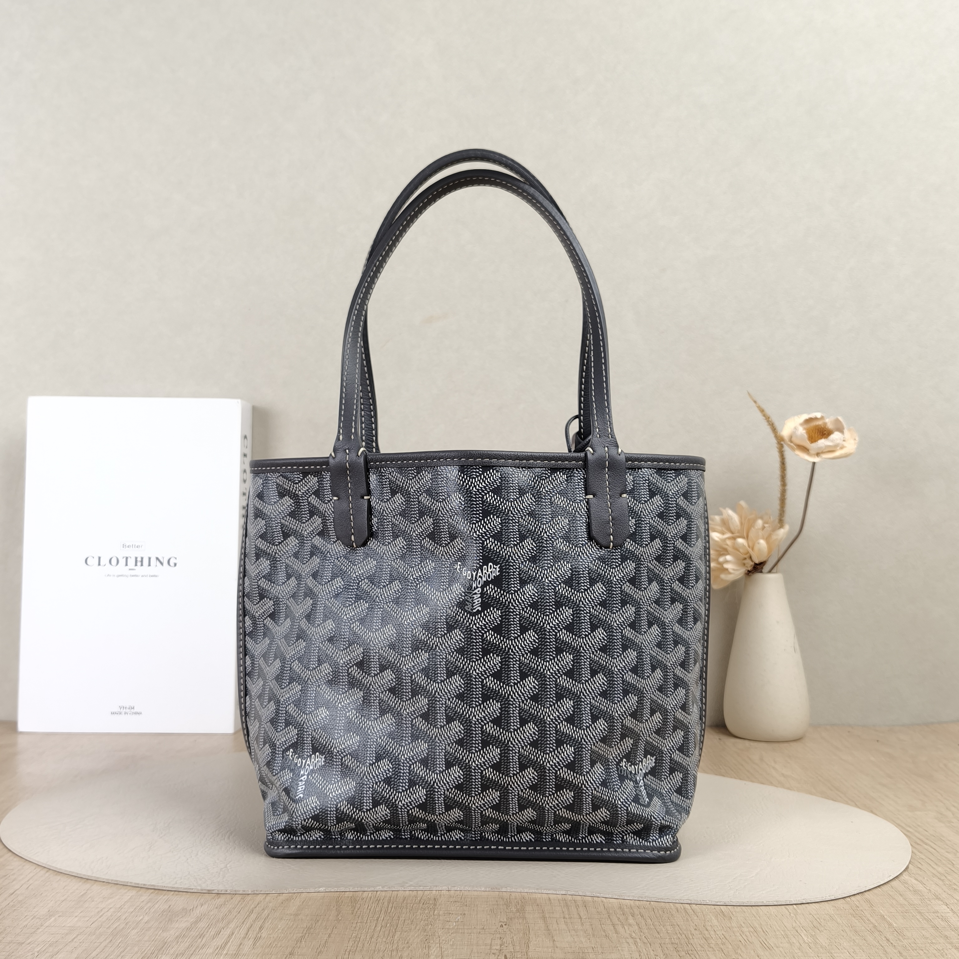 GOYARD Top Handle Bag ANJOU Shopping Tote Grey ine Canvasmini19.5 × 9 × 19.5 cm