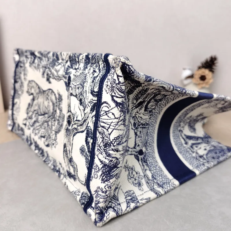 DIOR Top Handle Bag Book Tote Collection · White Blue Canvas Medium 36 × 16.5 × 27.5 cm — detail view 2 of 13