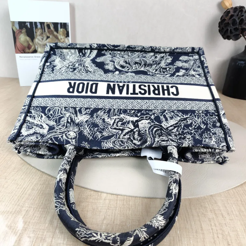DIOR Top Handle Bag Book Tote Collection · Blue White Canvas Medium 36 × 16.5 × 27.5 cm — detail view 7 of 10
