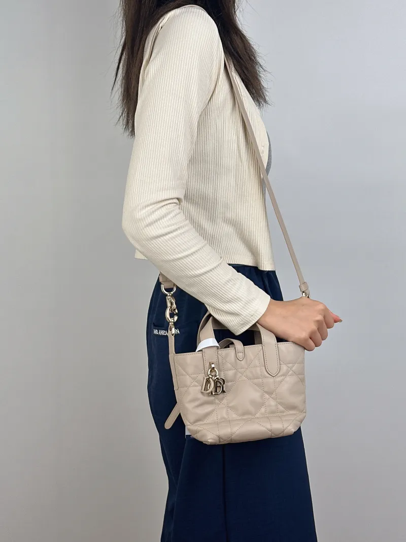 DIOR Top Handle Bag TOUJOURS Edition Beige Calfskinmini13 × 12 × 15 cm — on-model view 3 of 3
