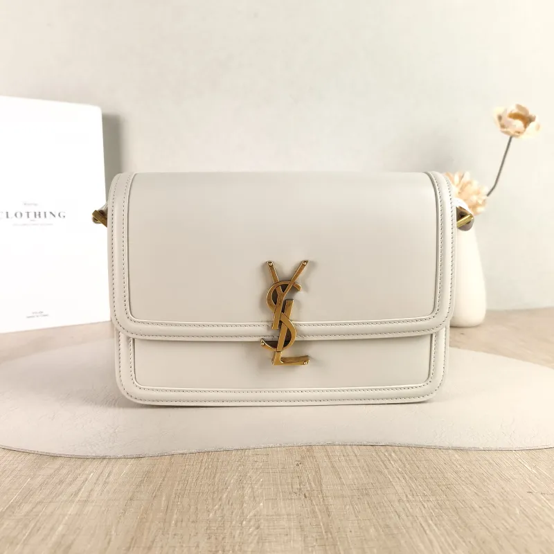 SAINT LAURENT Crossbody Bag Solferino Box Shoulder Bag White Calfskin 23 × 5.5 × 16 cm