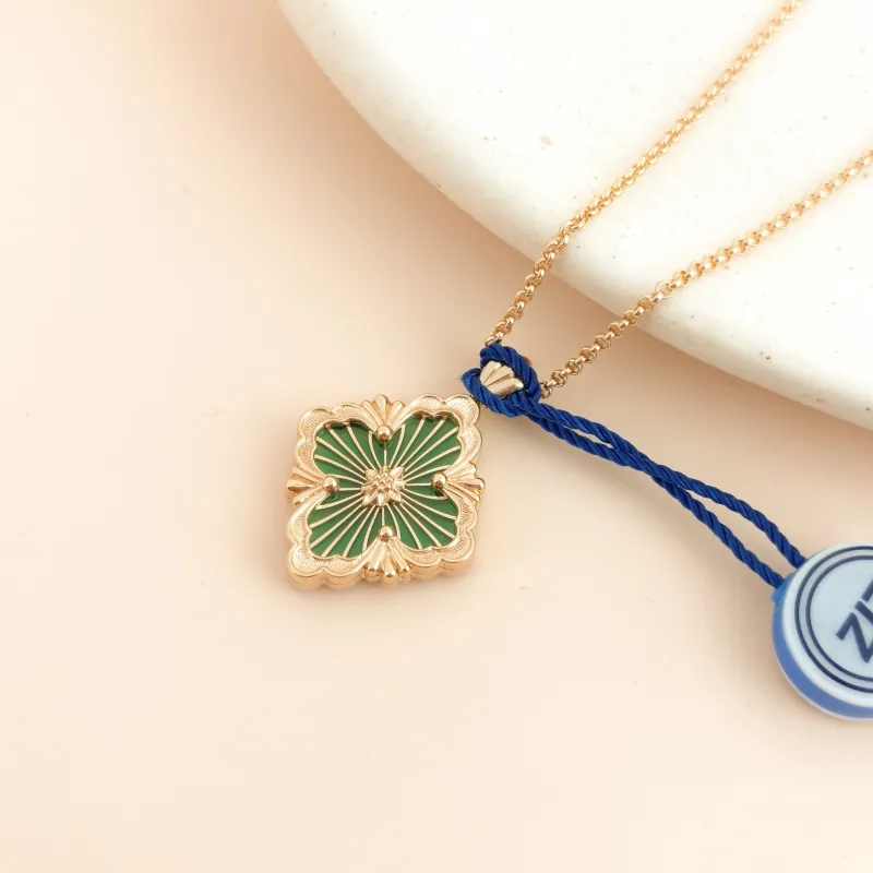 BUCCELLATI Necklace Opera Tulle Enamel Pendant Necklace Green 18KR ose Gold Large 41cm — cover view 6 of 6