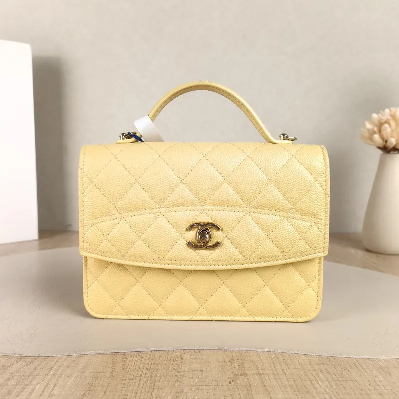 Chanel Backpack Yellow Grained Calfskin One Size 18.2 × 5 × 14 cm