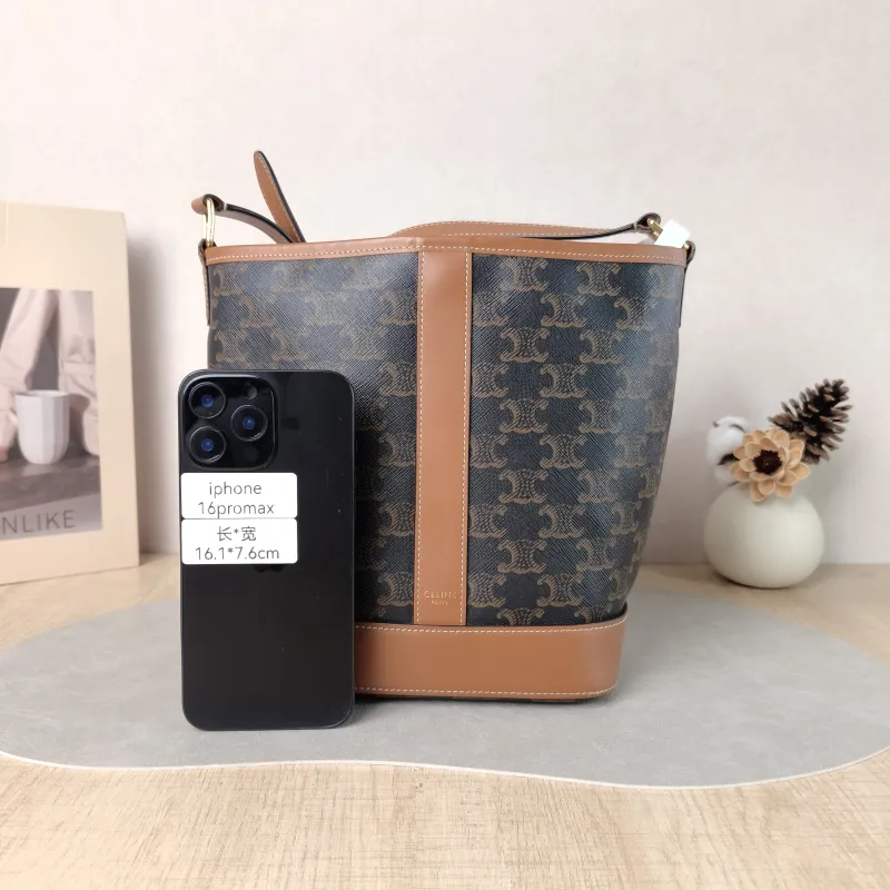 CELINE Crossbody Bag Triomphe Bucket Bag Monogram PVC Small 22 × 13 × 26 cm — cover view 3 of 6