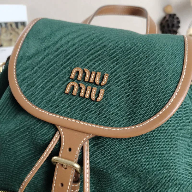 Miumiu Backpack Backpack Green Canvas Large25 × 14 × 25 cm — detail view 14 of 16