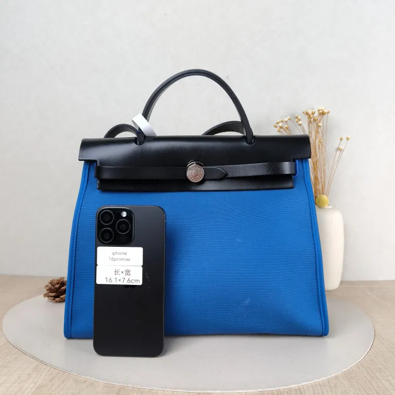 Hermès Crossbody Bag Herbag 31 Blue Black Canvas Medium 30.5 × 11 × 25.5 cm C — cover view 3 of 5