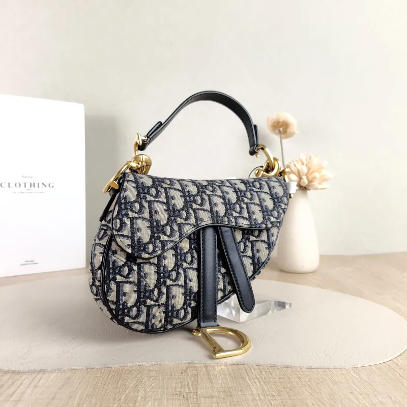 DIOR Top Handle Bag Saddle Blue Canvas Mini 19 × 6 × 15 cm — cover view 4 of 5