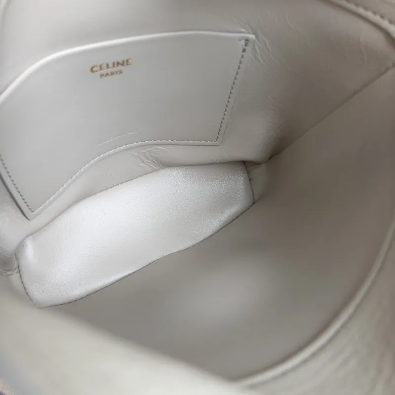 CELINE Crossbody Bag Louise Bucket Bag White Calfskin Mini 13.5 × 10 × 16 cm — detail view 10 of 11