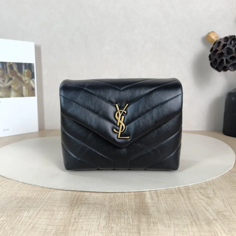 SAINT LAURENT Crossbody Bag LOULOU Black Calfskin Mini 20 × 7.5 × 14 cm