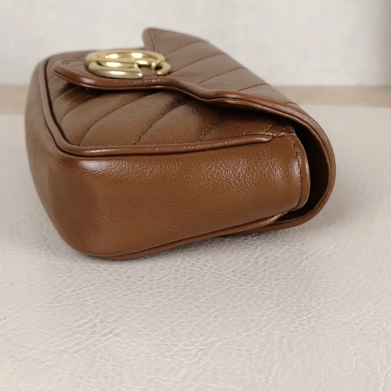 GUCCI Crossbody Bag GG Marmont Mini Marmont Mini Caramel Calfskin Mini 16.5 × 4.5 × 9.5 cm — detail view 12 of 12