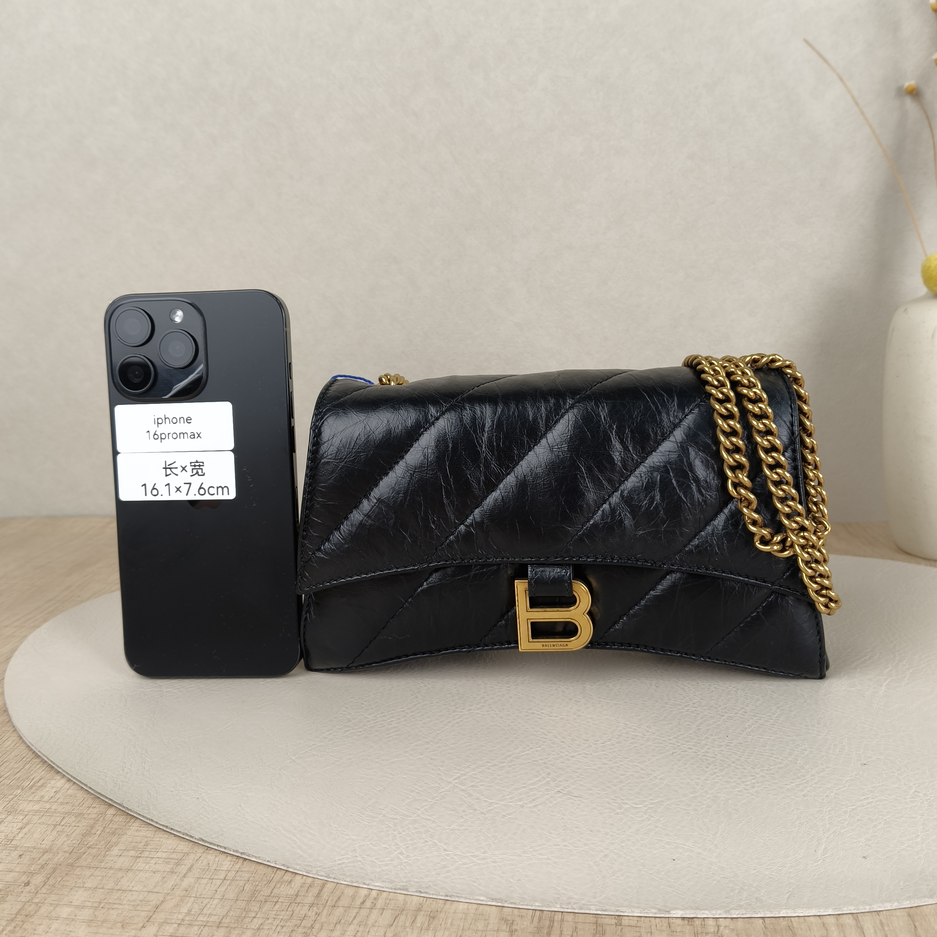 BALENCIAGA Crossbody Bag CRUSH Chain Bag Black CC alfskinxs Small22 × 5 × 10 cm — cover view 5 of 9