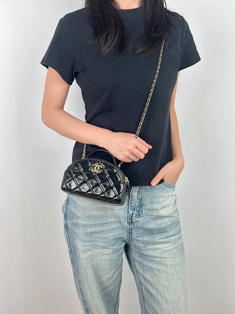 Chanel Crossbody Bag Crossbody Bag Black Waxed Leather One Size 17 × 7 × 10.5 cm — on-model view 3 of 3