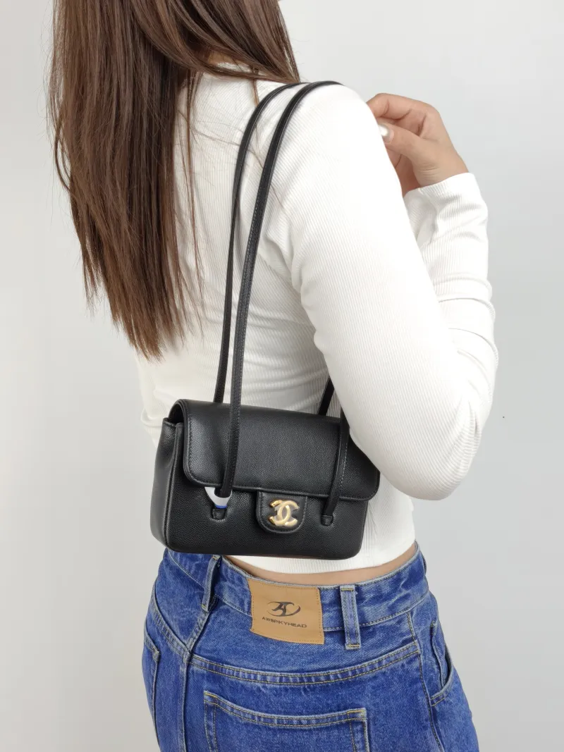 Chanel Crossbody Bag 26p preppy coco Black Grained Calfskin Mini 17 × 5 × 11.5 cm — on-model view 1 of 2
