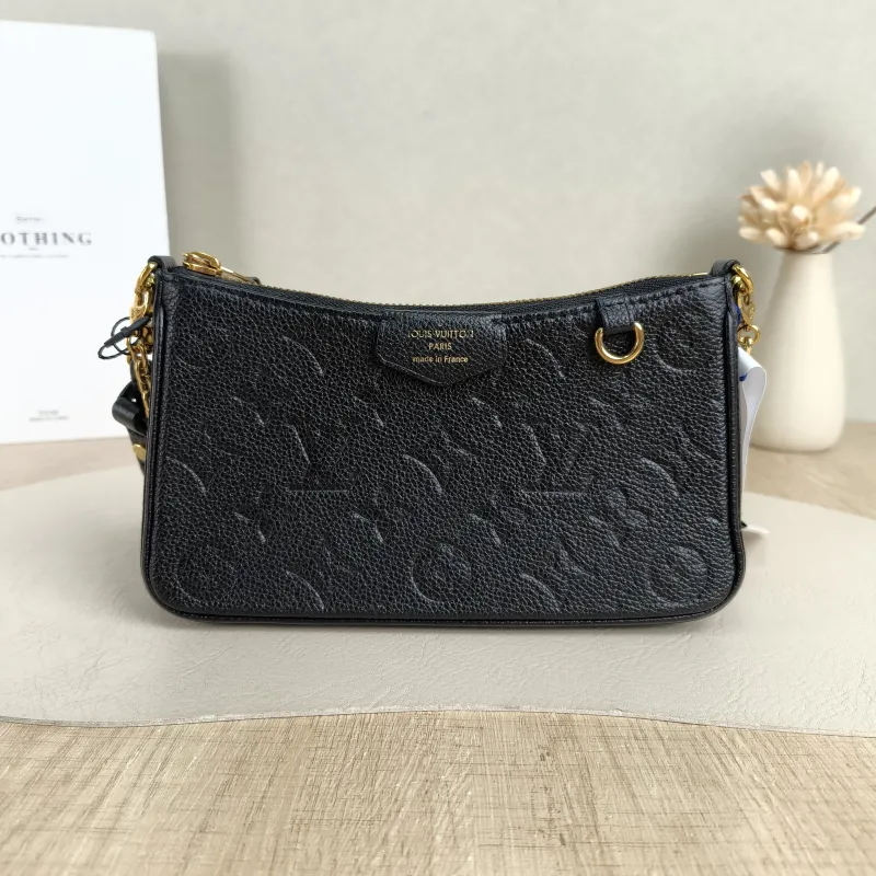 Louis Vuitton Crossbody Bag EASY POUCH ON STRAP Black Empreinte Embossed Calfskinmini19 × 3 × 11.5 cm