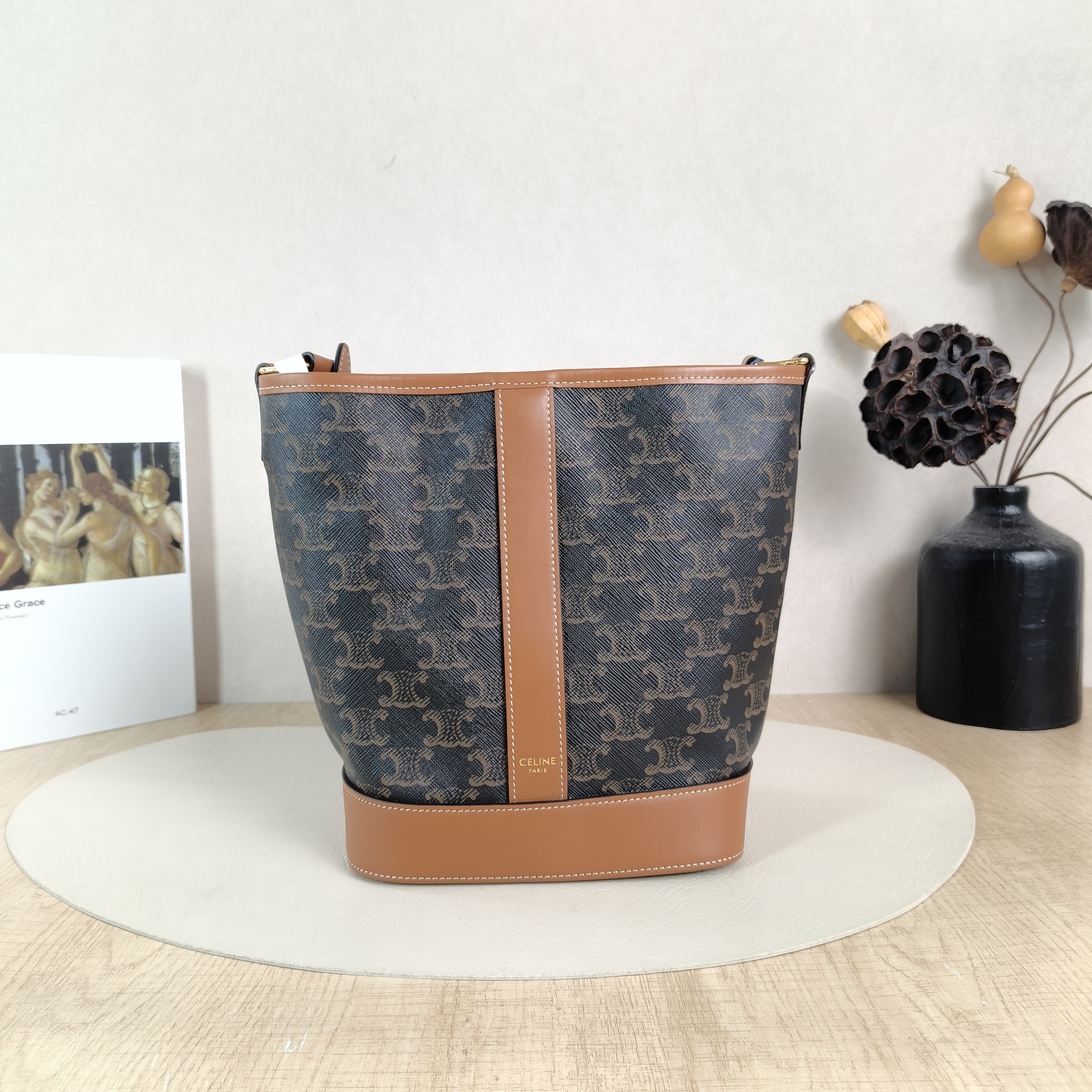 CELINE Crossbody Bag Triomphe Bucket Bag Monogram PVC Small22 × 13 × 26 cm