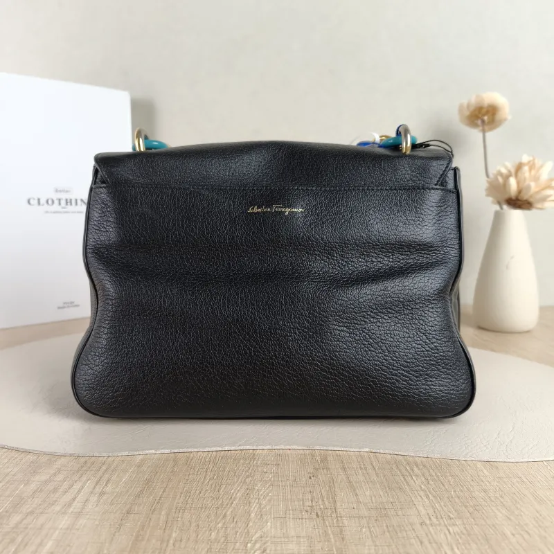 FERRAGAMO Shoulder Bag Black Calfskin 24.5 × 11.5 × 18 cm — cover view 3 of 5