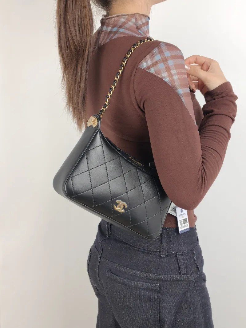 Chanel Shoulder Bag 26k Hobo Gabrielle Bag Black Lambskin Calfskin Small 35.5 × 7.5 × 24.5 cm — on-model view 1 of 2