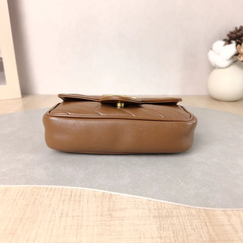 GUCCI Crossbody Bag GG Marmont Mini Marmont Mini Caramel Calfskin Mini 16.5 × 4.5 × 9.5 cm — cover view 3 of 5
