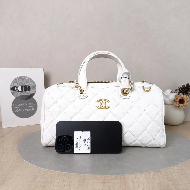 Chanel Crossbody Bag Bowling Bag White Gold Grained Calfskin One Size32 × 13 × 16 cm — cover view 5 of 5