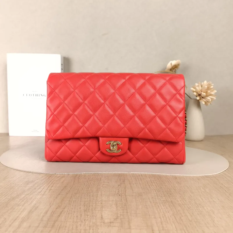 Chanel Crossbody Bagcf Collection Crossbody Bag Red Lambskin One Size28 × 4 × 18 cm