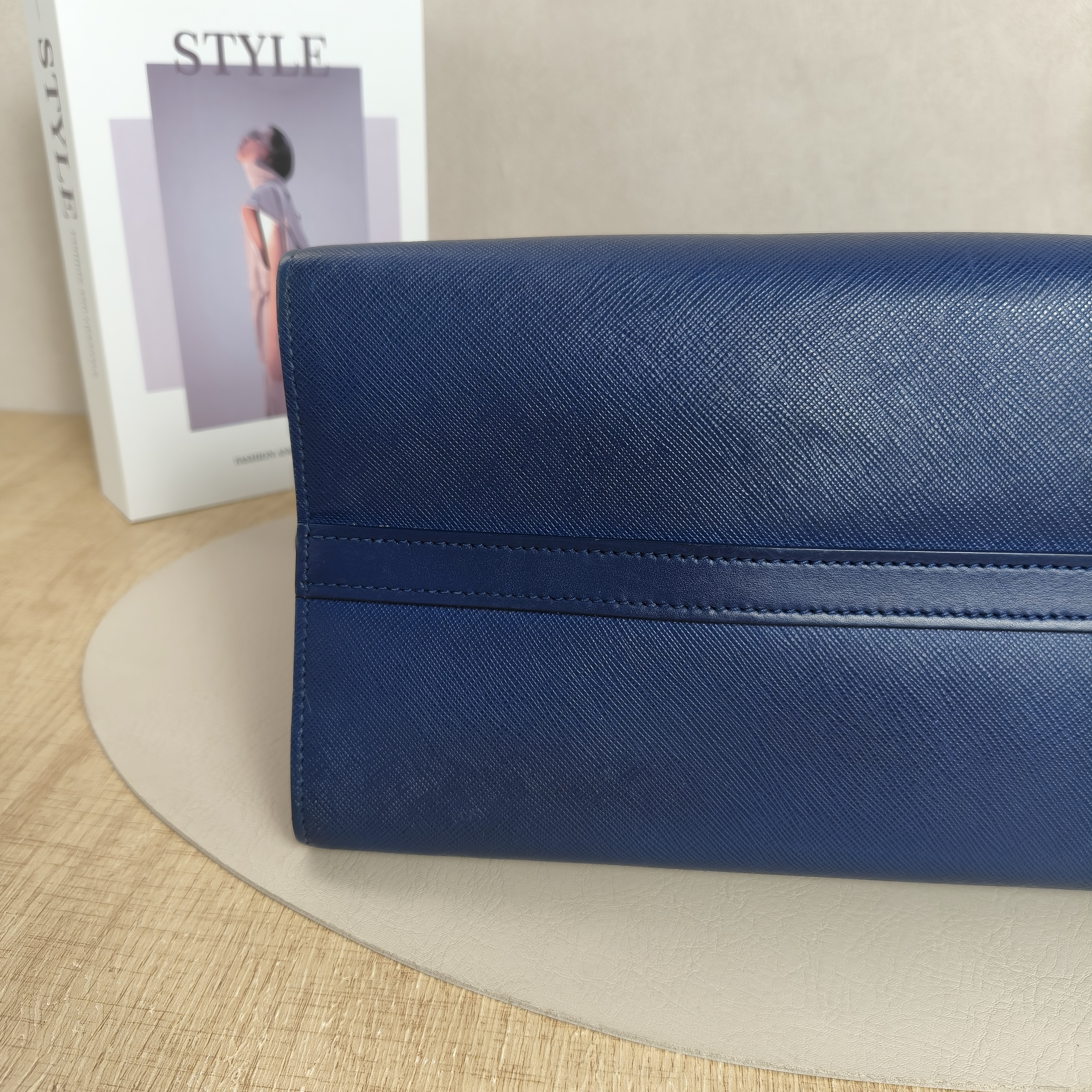 PRADA Shoulder Bag Blue Calfskin · Shoulder Strap Leather Tag Dust Bag · 30 × 14 × 23 cm — cover view 9 of 12