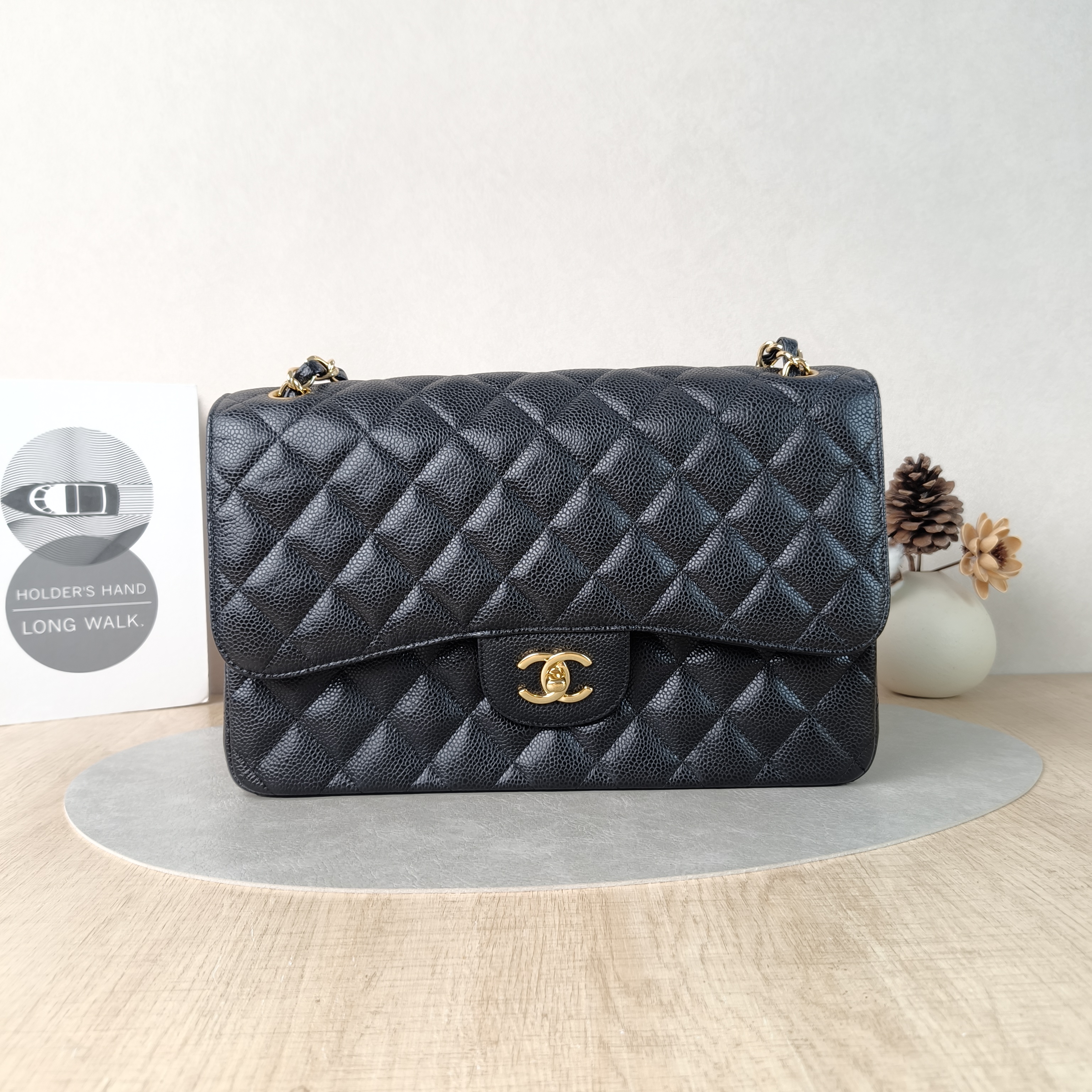 Chanel Crossbody Bag Classic Flap Jumbo CF Jumbo Black Grained Calfskin Large30 × 10 × 19.5 cm