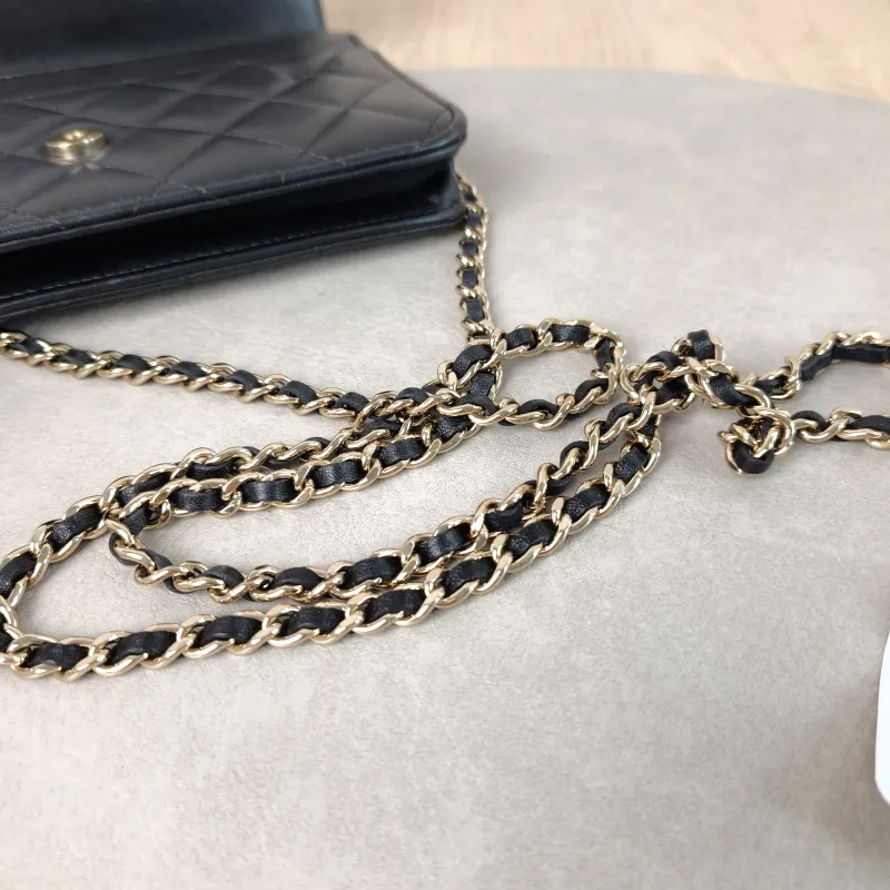 Chanel Crossbody Bag CF WOC Black Lambskin Mini 19.2 × 3.5 × 12.3 cm — detail view 10 of 12