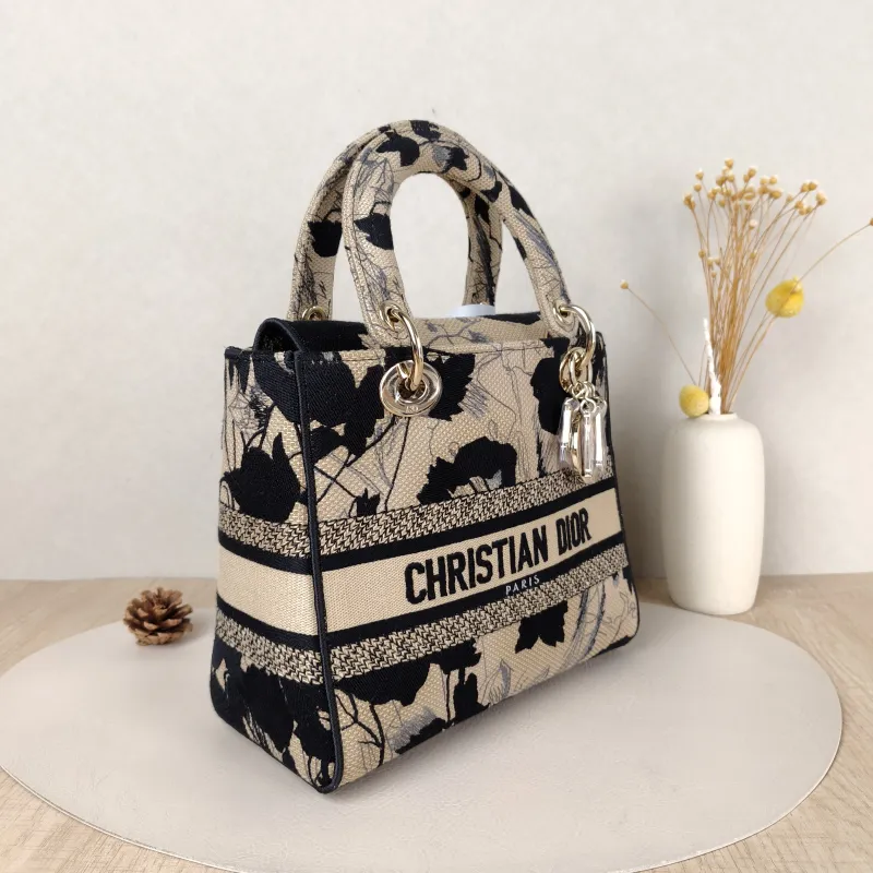 DIOR Top Handle Bag Lady Lady Dior Bag Beige Black Canvas Medium24 × 12 × 21 cm — cover view 4 of 5