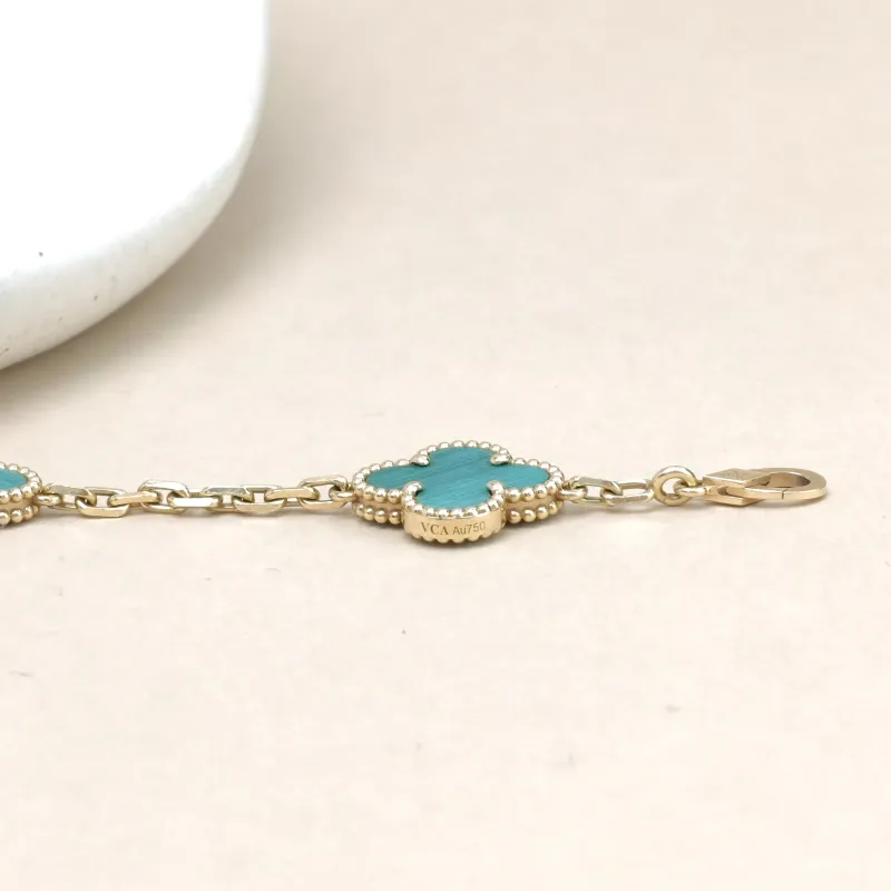 Van Cleef & Arpels Bracelet Alhambra Alhambra Collection Five-Motif Bracelet Malachite18KY ellow Gold Vintage Small19cm — cover view 11 of 11