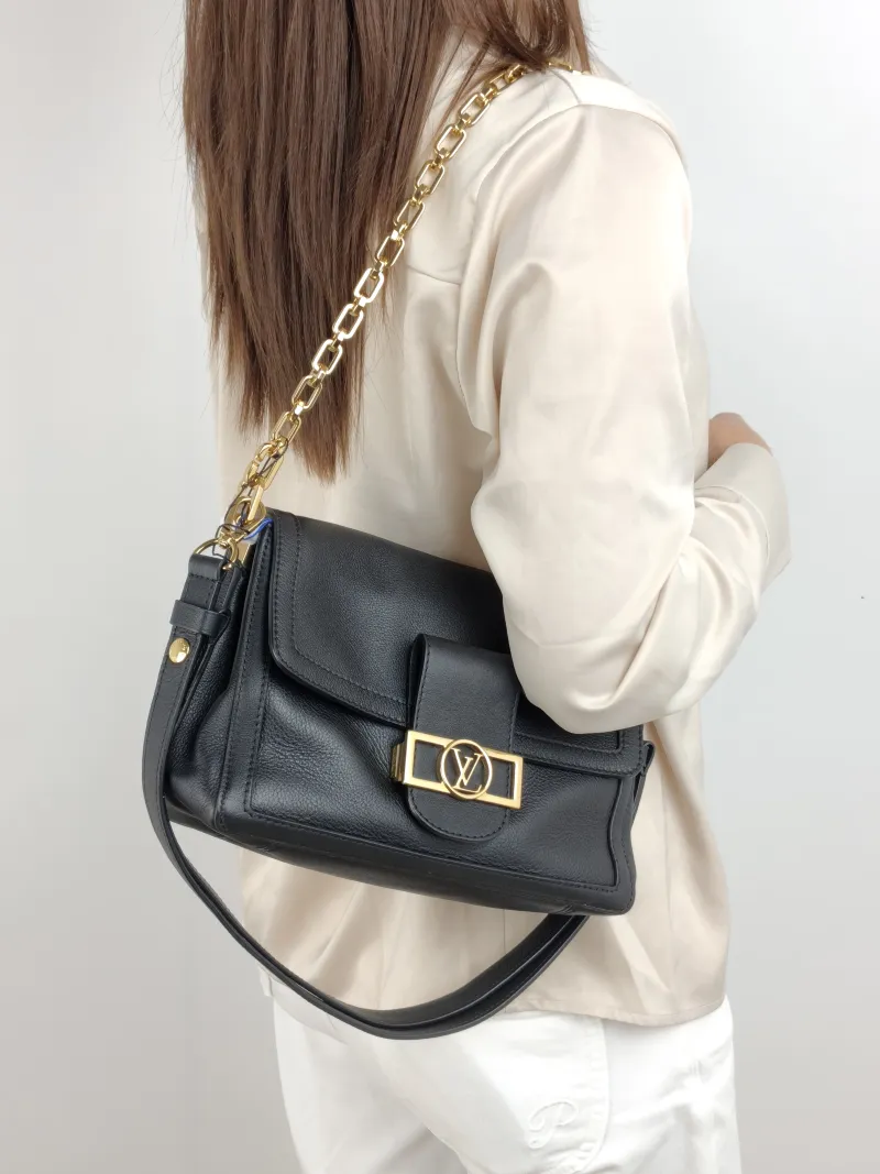 Louis Vuitton Crossbody Bag Dauphine Soft Shoulder Bag Black Calfskin Medium 24 × 9 × 17 cm — on-model view 2 of 2