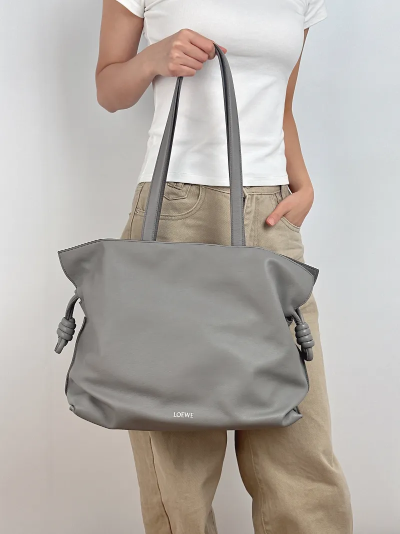 LOEWE Shoulder Bag Flamenco Grey Calfskin Large 38 × 14 × 29 cm — on-model view 1 of 2