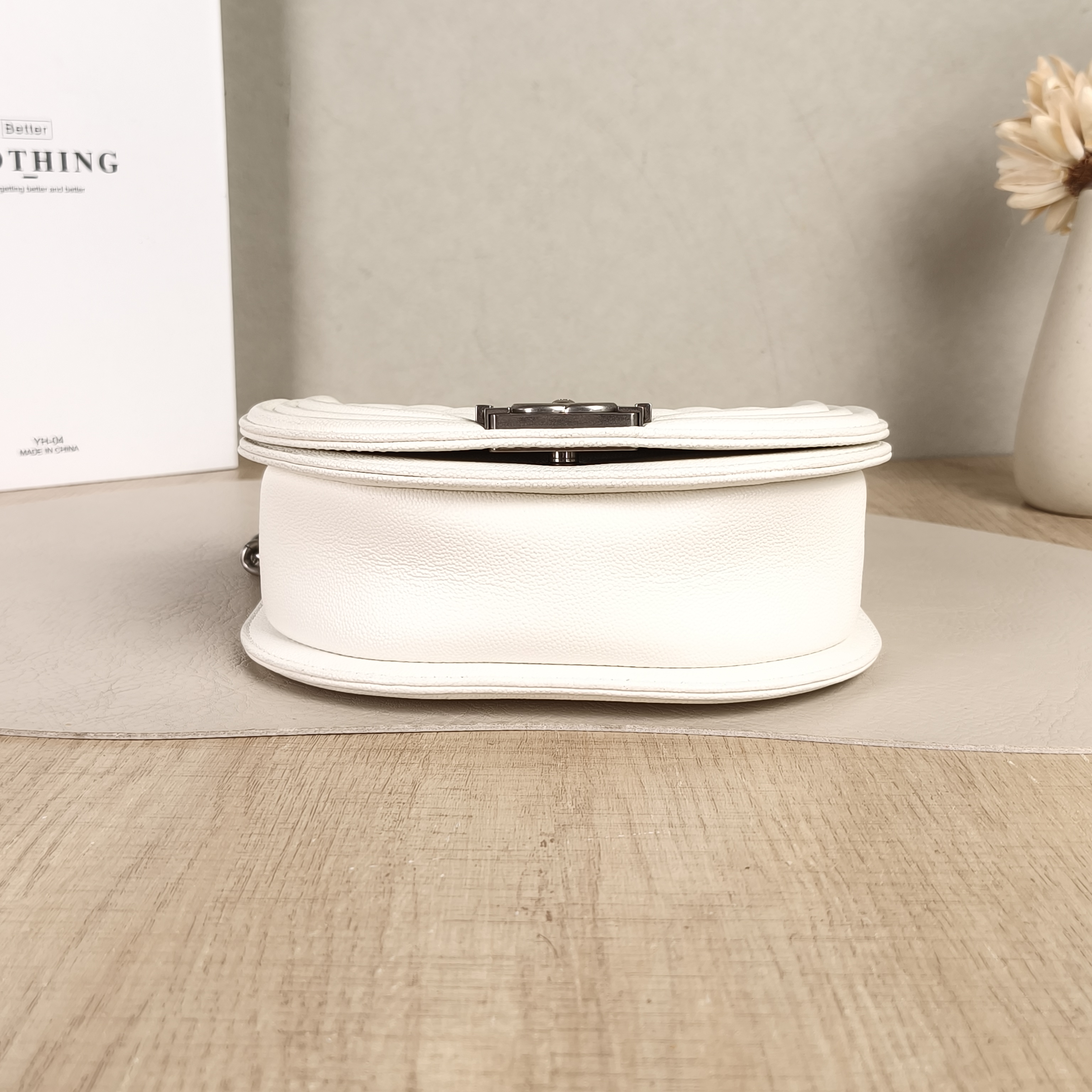 Chanel Crossbody Bagleboy White Grained Calfskin Small18 × 6 × 12.5 cm — cover view 3 of 4