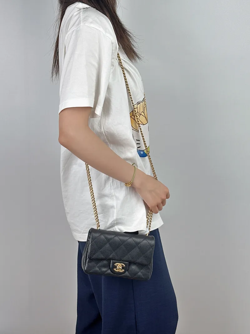Chanel Crossbody Bag CF Mini Black with Gold-Tone Hardware Grained Calfskinmini18 × 5 × 12 cm — on-model view 1 of 2