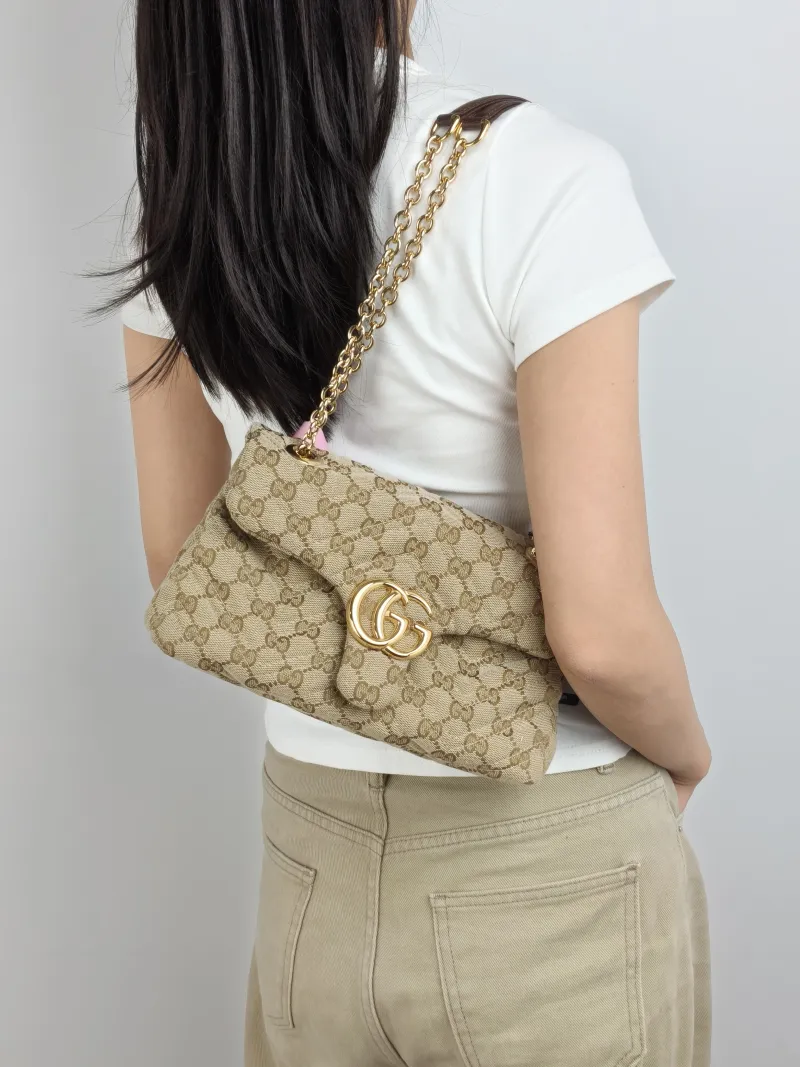 GUCCI Shoulder Bag GG Marmont Marmont Shoulder Bag Brown Monogram Canvas Small 23 × 9 × 17 cm — on-model view 3 of 3