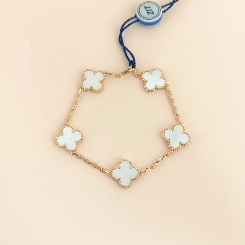 Van Cleef & Arpels Bracelet Alhambra Alhambra Collection Five-Motif Bracelet Pearl · White Mother-of-Pearl 18KY ellow Gold Vintage Small 19cm