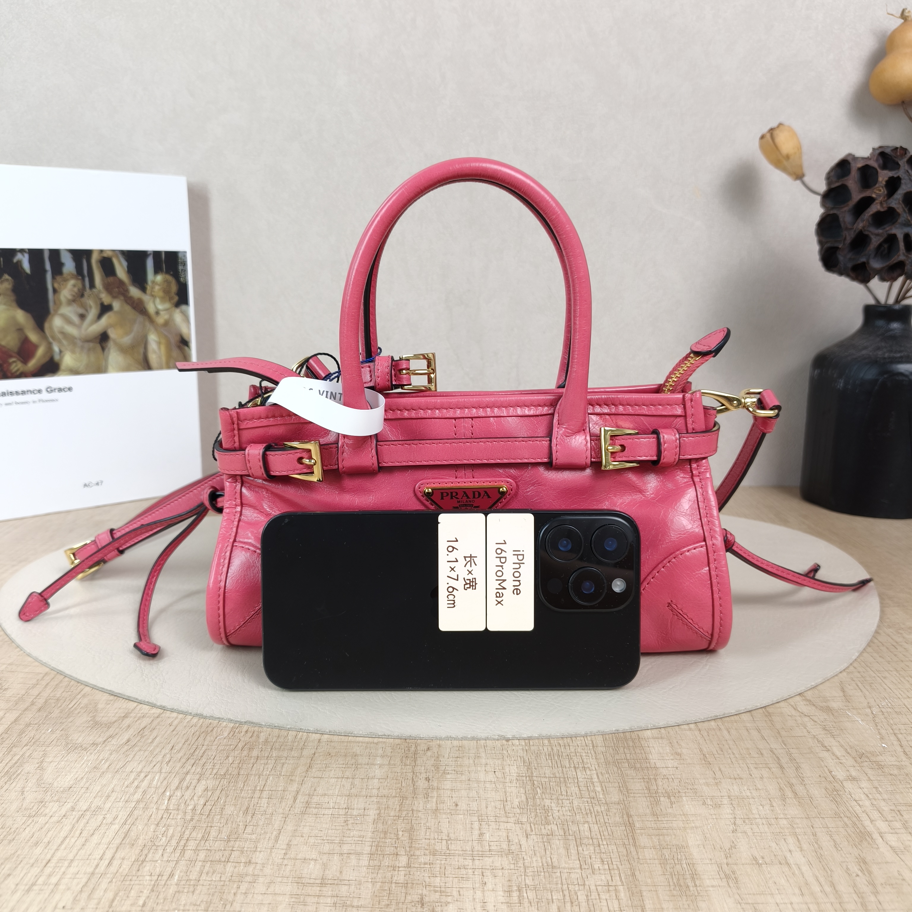 PRADA Top Handle Bag Bonnie Soft Lux Pink Waxed Leathermini23.5 × 9 × 12 cm — cover view 2 of 5