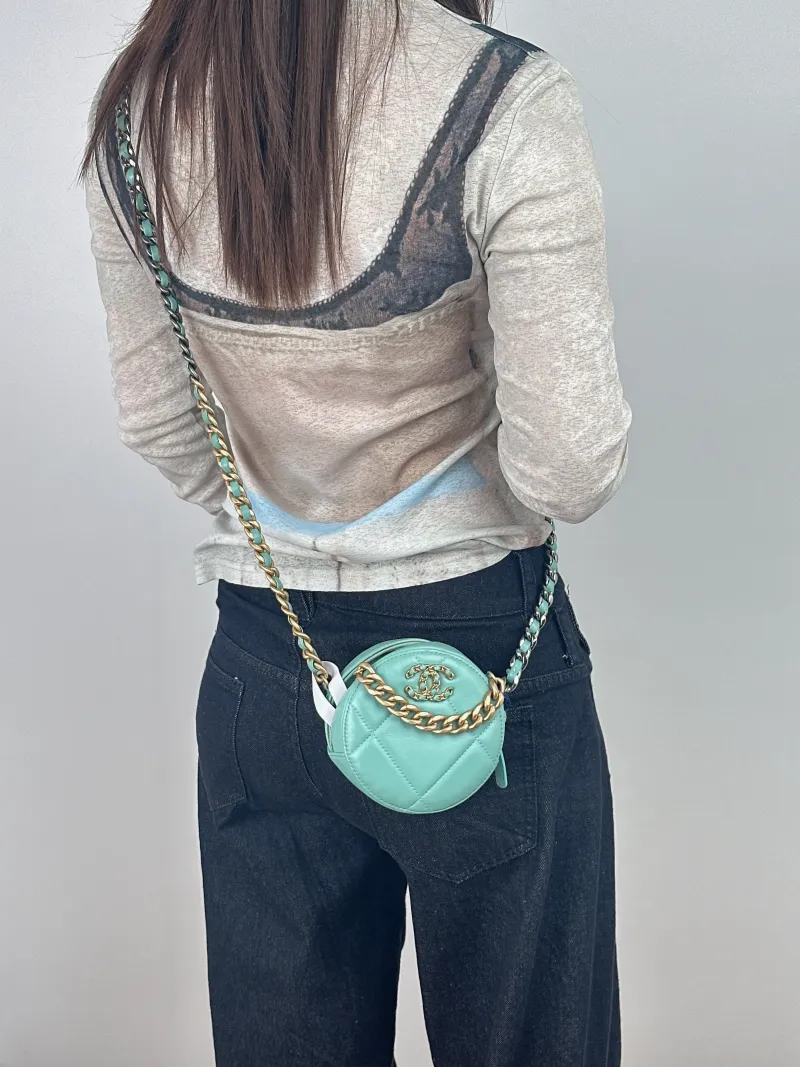 Chanel Crossbody Bag 19bag Blue Lambskin Mini 12 × 4.5 × 12 cm 31 — on-model view 1 of 2